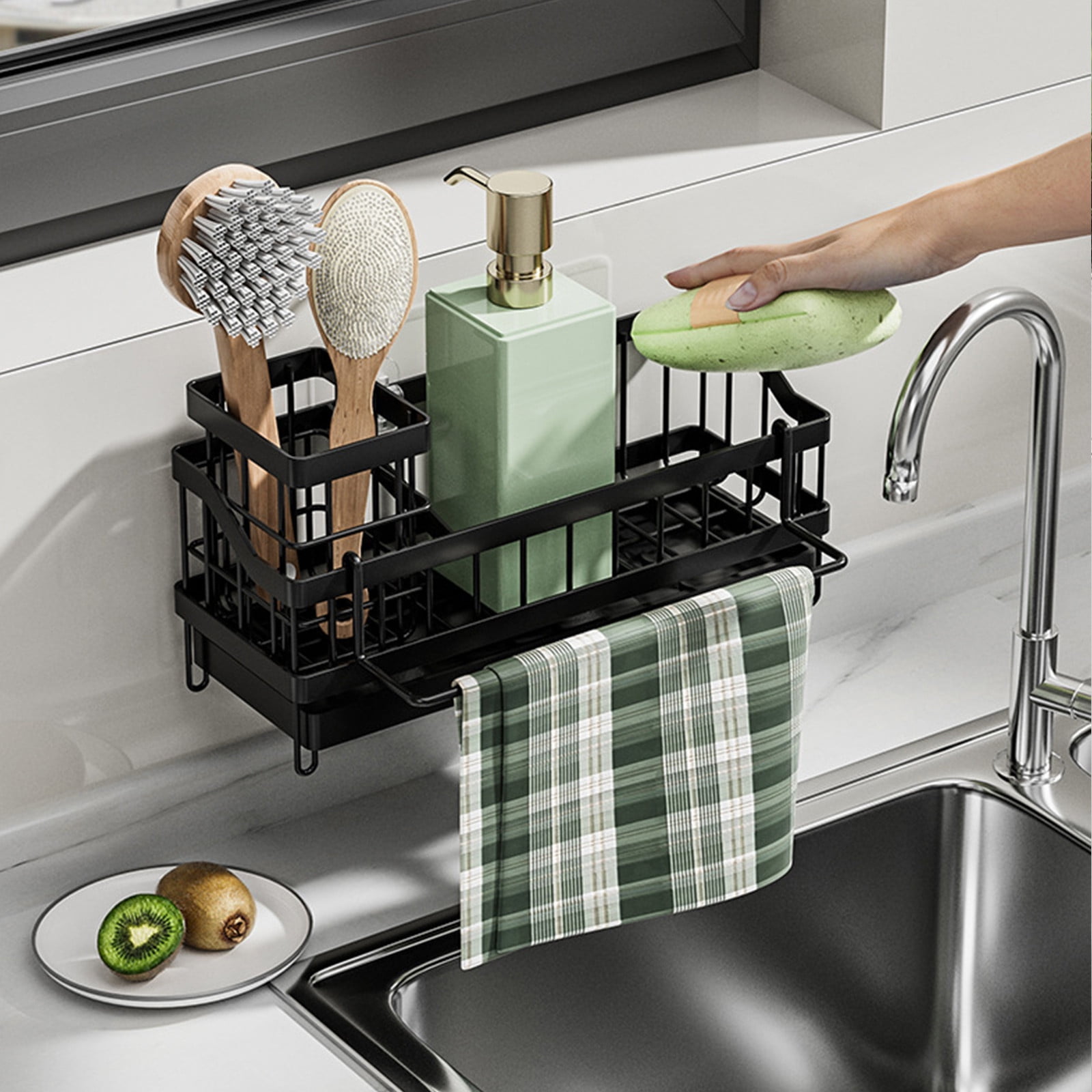 Bxaolu Dish Drying Rack for Kitchen Counter, Dish Rack with Cover Cutlery Holder, Multifunctional Adjustable Dish Dryer Drainer