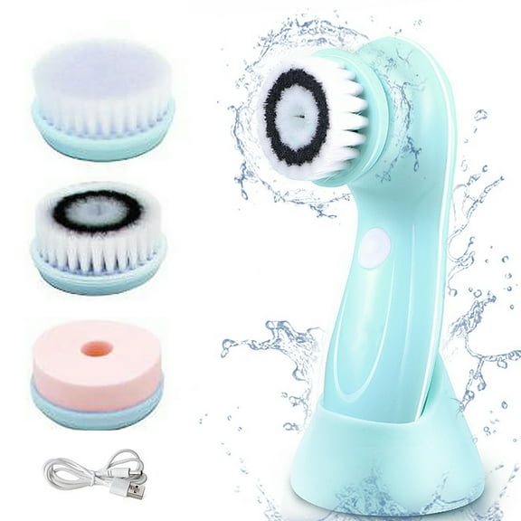 ZOUYUE Facial Cleansing Brush, Face Brushes for Cleansing and Exfoliating with 3 Rotating Head , Removing Blackhead, Fully Rechargeable (Blue)
