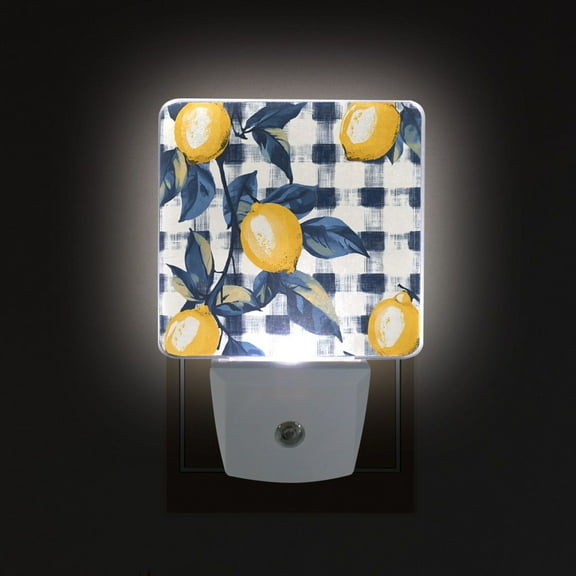 Yayeee LED Night Light for The Home Plug in With Light Sensors 2 Pack, Beige Plaid Lemon