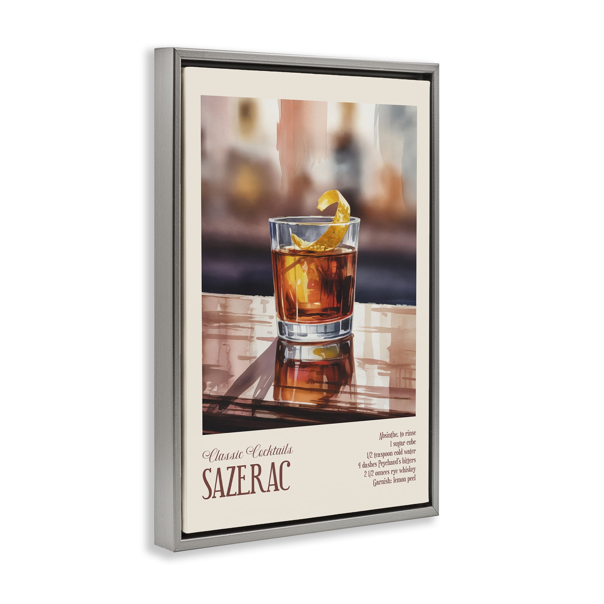 Stupell Industries Sazerac on Reflective Surface Gray Framed Floater Canvas Wall Art, design by Andreas Magnusson
