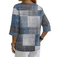 thumbnail image 7 of OIOLOYJM Womens Blouses 2026 Casual Geometric Print 3/4 Sleeve Button Shirts Spring Basic V Neck Clothing Elegant Loungewear Dark Blue XL, 7 of 7
