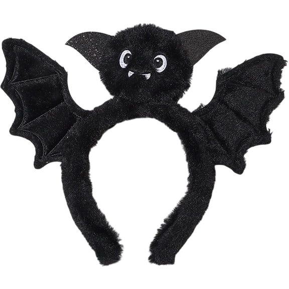Hfppkn Plush Bat Wings Headband Black 24x28cm Festive Party Hair Hoop Accent