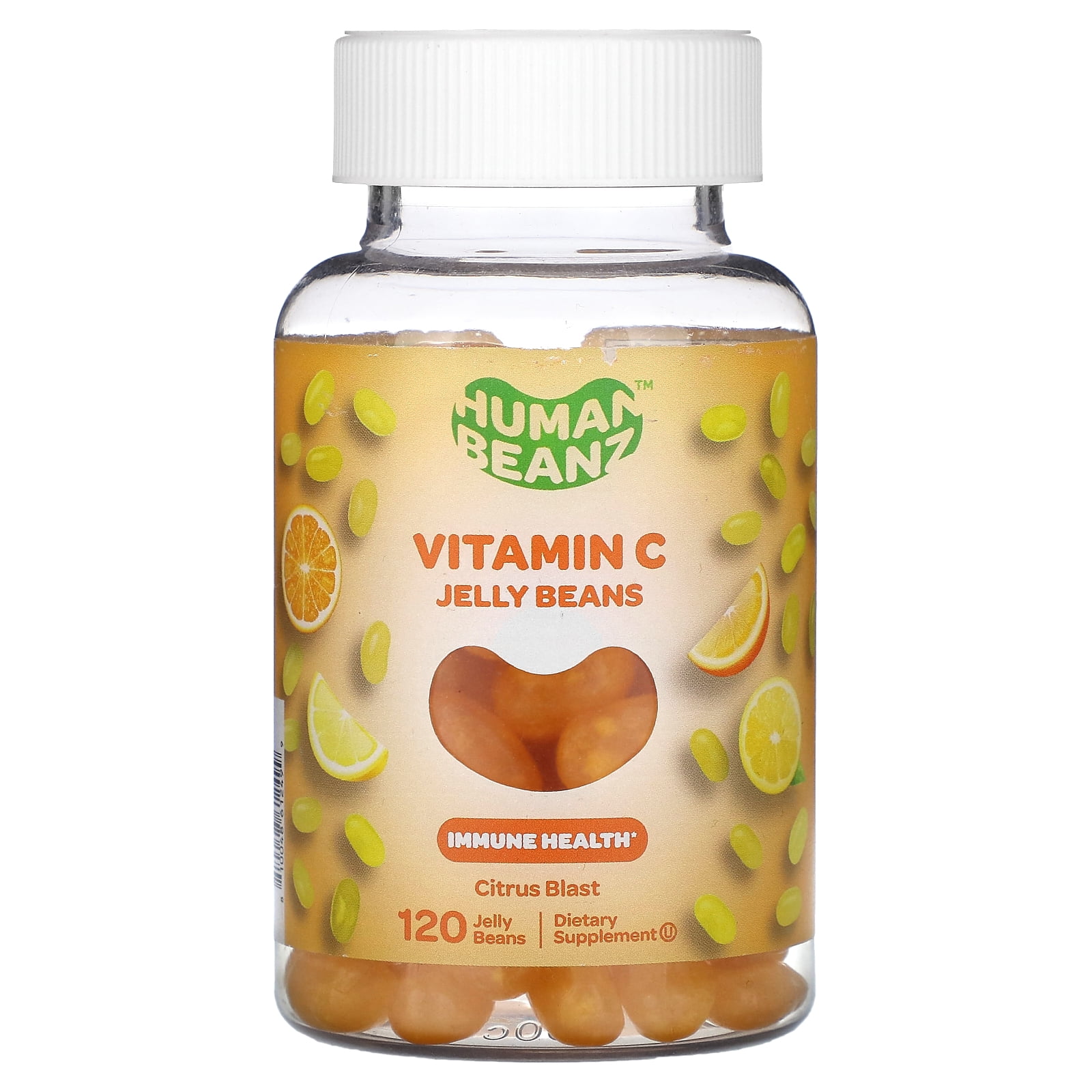 Human Beanz Vegan Omega 3 DHA Jelly Beans with Vitamin C, Plant-Based Brain & Immune Support for Adults, Algae DHA Supplement, Gluten-Free Non-GMO Kosher Halal, 120 Citrus Gummies