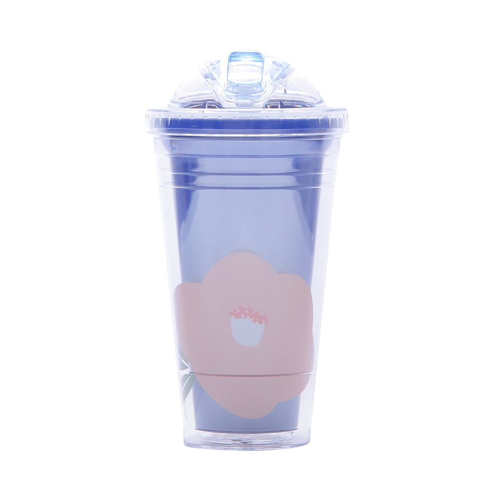 MINISO Doublelayer Plastic Tumbler Water Bottle with Straw 16oz (Blue