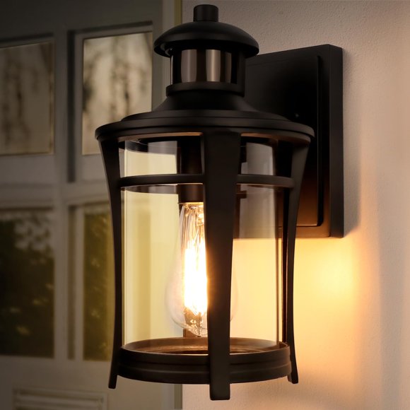 Lamomo Motion Sensor Light Outdoor, 3 Lighting Modes Exterior Porch Light Fixture, Dusk to Dawn Outdoor Wall Light, Waterproof Aluminum Anti-Rust Lantern for House Garage