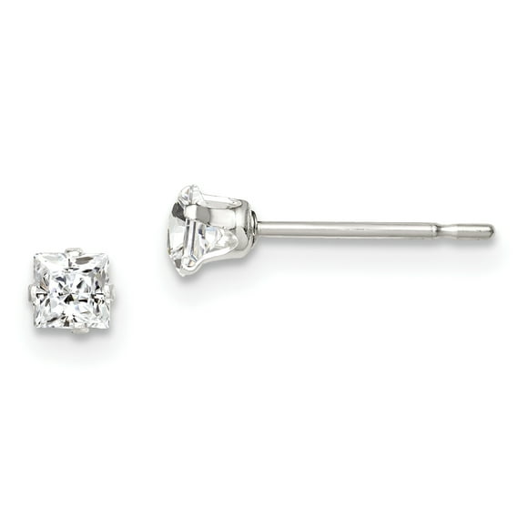 925 Sterling Silver 3mm Square Snap Set Cubic Zirconia Cz Stud Earrings