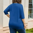 thumbnail image 4 of Women's 3/4 Length Sleeve Tops Oversized Crewneck Shirts with 2 Pockets Loose Fit Casual Blouses Solid Color Trendy Shirts Fashion Tees Spring Summer Outfits 2026 Blue XXXXL, 4 of 7