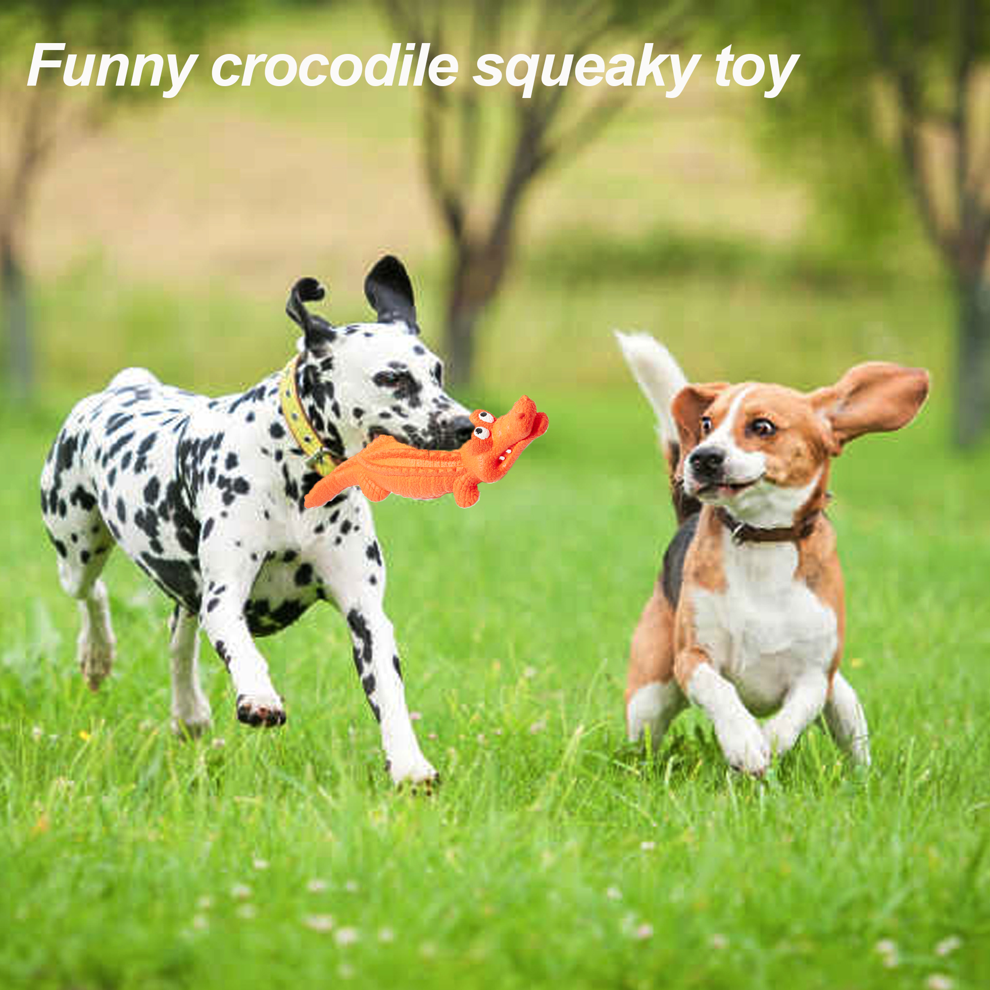 Pet Deluxe Squeaky Crocodile Dog Toy, Orange, Large photo 3