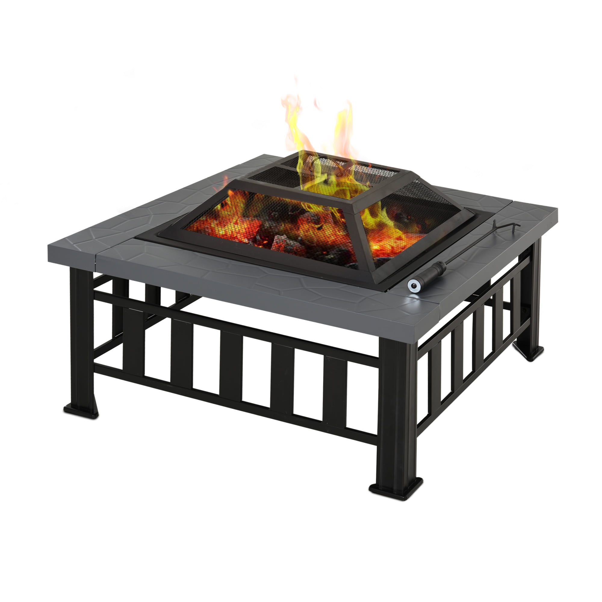 Outsunny 32 Steel Square Outdoor Patio Wood Burning Fire Pit Table Top Set Walmart Com