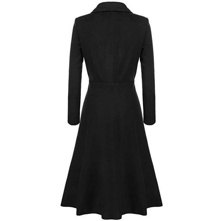 WGOUP Women's Woolen Blend Coats Coat Lapel Wrap Swing Flared Winter Long  Overcoat Jacket,Black 