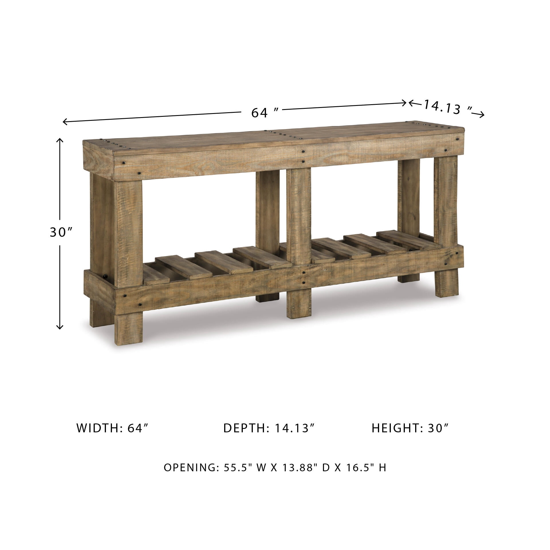 Signature Design by Ashley Susandeer Console Sofa Table, Light Brown Solid Wood Entryway & Sofa Table with Lower Shelf