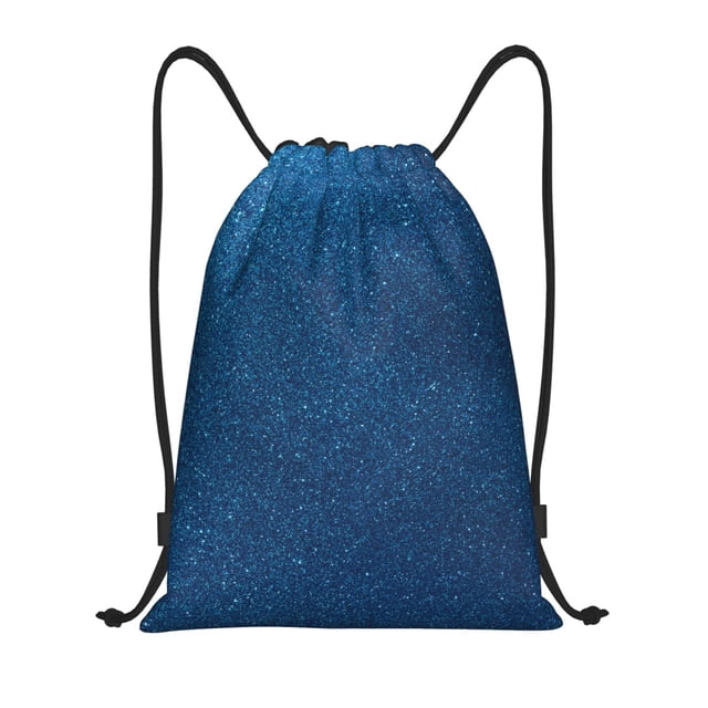 Xecao Deep Blue Glitter Pattern Sports Drawstring Backpack - String Swim Gym Bag with Wet Proof Pocket for Women&Men-Small