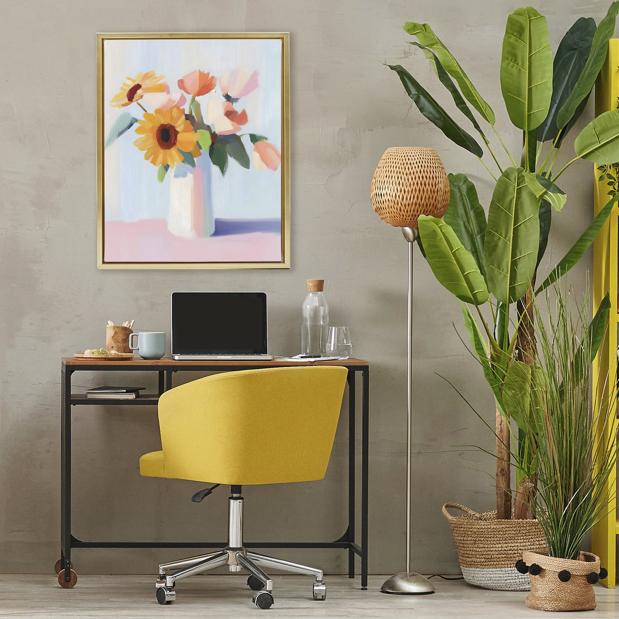 Stupell Industries Sleek Vase Bouquet Gold Framed Floater Canvas Wall Art, design by The Prints Vibe