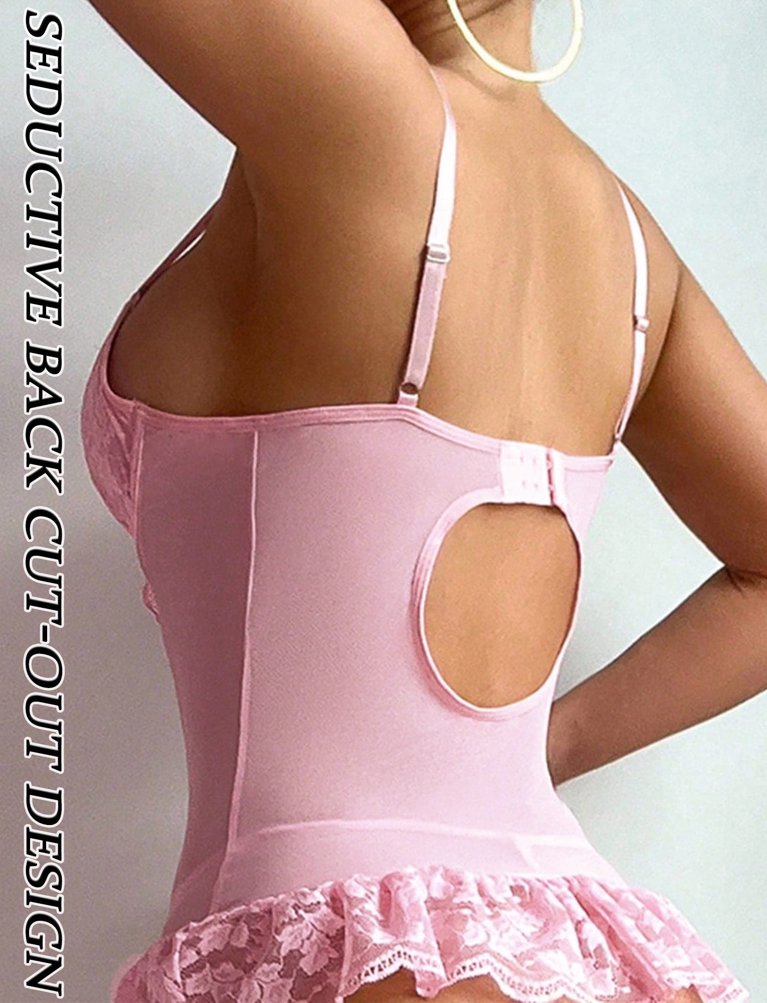 Ausing Garter Lingerie for Women Floral Lace Babydoll Bodysuit Bra and Panty Set with 1Pair Fishnet Stocking 3 Pieces