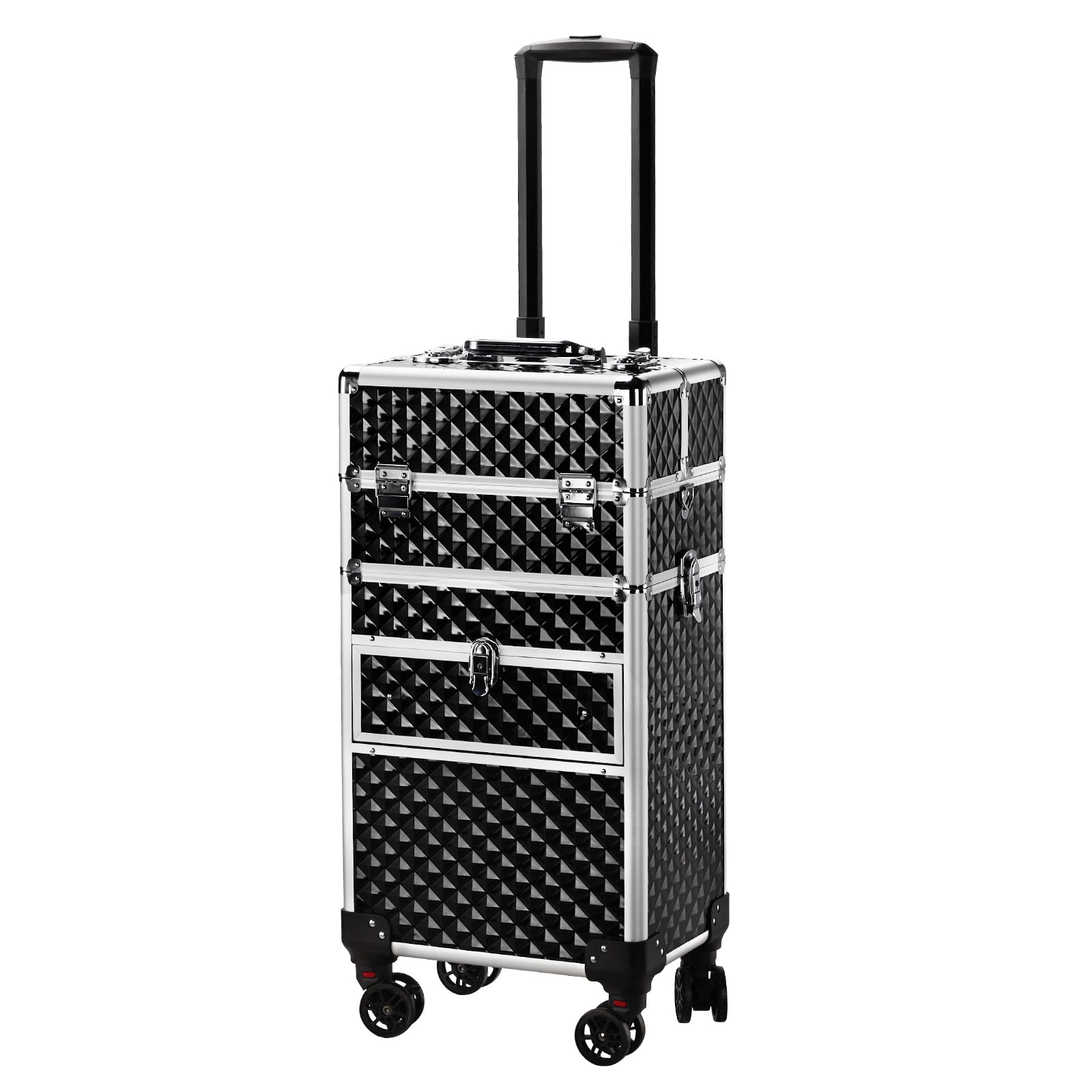 Cosmetic Case 2-in-1 Sliding Suitcase with Rails Detachable Caster Wheel Storage Box, Black 13.39*9.45*28.54in