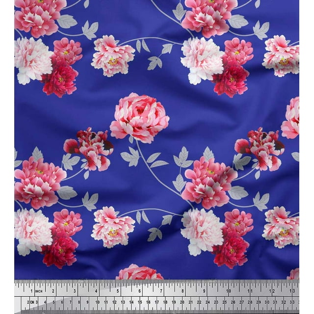 Soimoi Cotton Cambric Fabric Roses & Leaves Floral Print Fabric by The Yard 42 Inch Wide