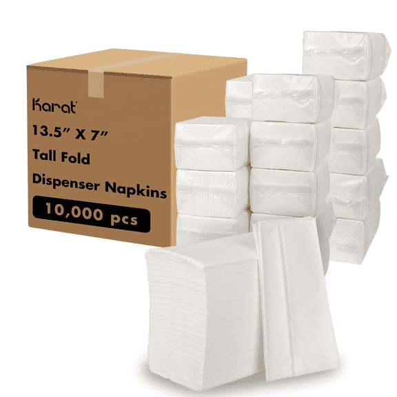 Karat 13.5"x7" Tall Fold Dispenser Napkins - White - 10,000 ct