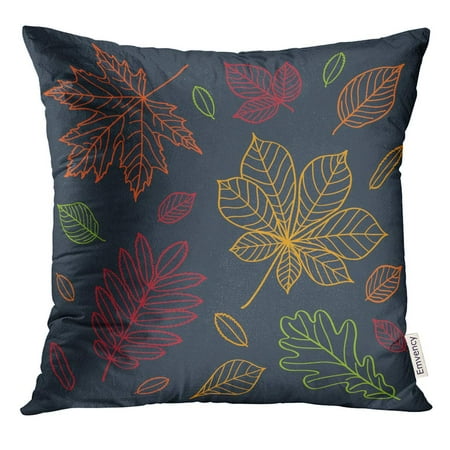 Fall Leaf Outline STOAG Leaf Fall of The Leaves Autumn Draw Outline Crayons on Blackboard Sketch Design Doodles Maple Drawing Throw Pillowcase Cushion Case Cover 16x16 inch ()