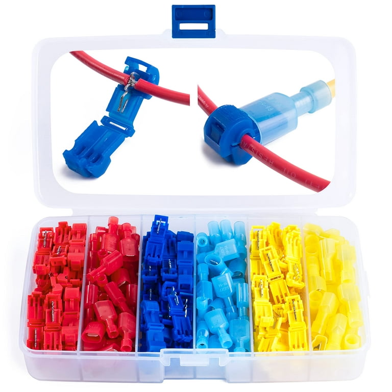 Gazdag)120PCS T-Tap Wire Connectors, Self-Stripping Quick Splice Electrical  Wire Terminals, Insulated Male Quick Disconnect Spade Terminals Assortment  Kit with Storage Case 