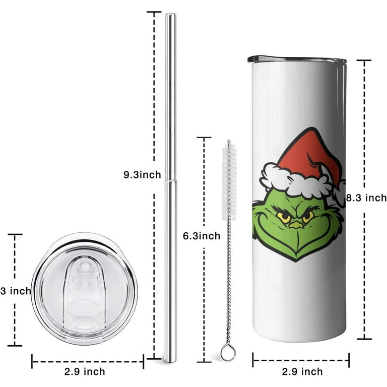 Grinch Tumbler With Lid and Straw Stainless Steel 20oz Grinch Skinny  Tumbler Insulated Grinch Cups Merry Grinchmas Believe Grinch Coffee Mug  Water