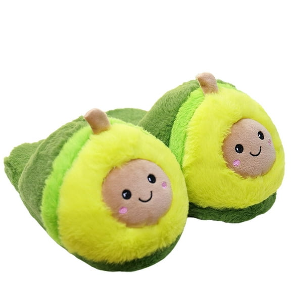 Cute Avocado Plush Slippers Winter Warm Animal Slippers Furry Green Home Slippers Suitable for Women Girls
