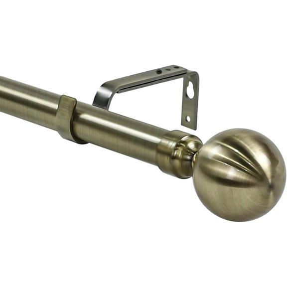 Urbanest Adjustable Single Curtain Rod Set Steel Ball Finials – 1 -Inch Diameter, With Antique Brass Rod, 48–84 Inches