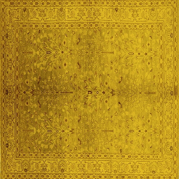 Ahgly Company Machine Washable Indoor Square Oriental Yellow Traditional Area Rugs, 5' Square