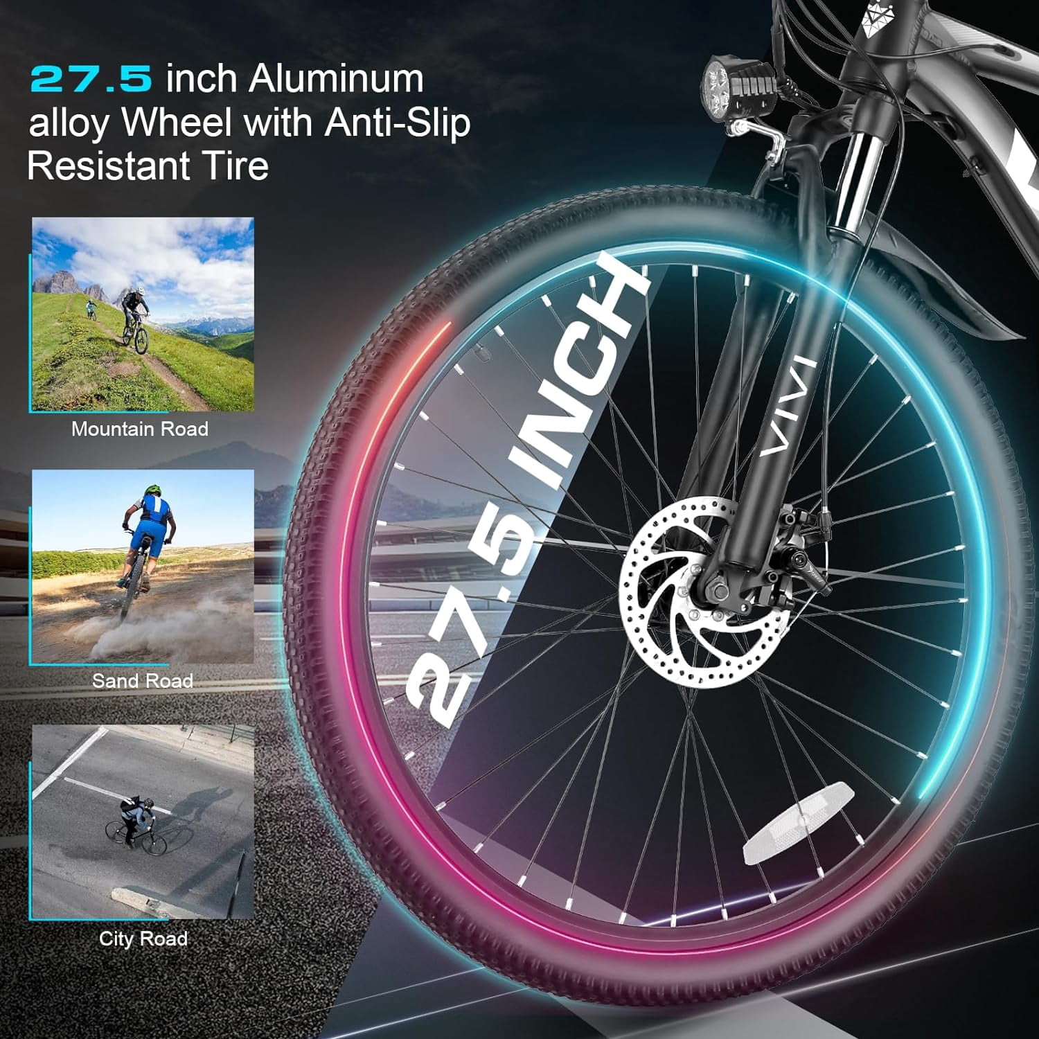 Vivi Electric Bike for Adults 27.5" Electric Mountain Bike 48V 500W High-Step Electric Bike 21 Speed Adult Commuter Bike 19.8MPH with Cruise Control, UL2849 Certified
