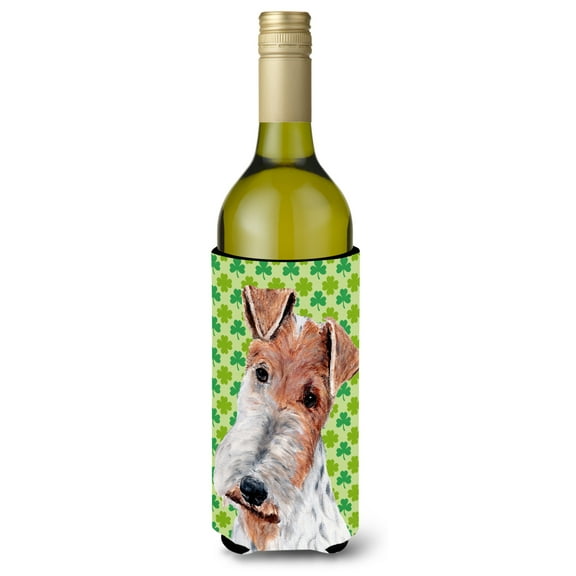 Wire Fox Terrier Lucky Shamrock St. Patricks Day Wine Bottle Hugger