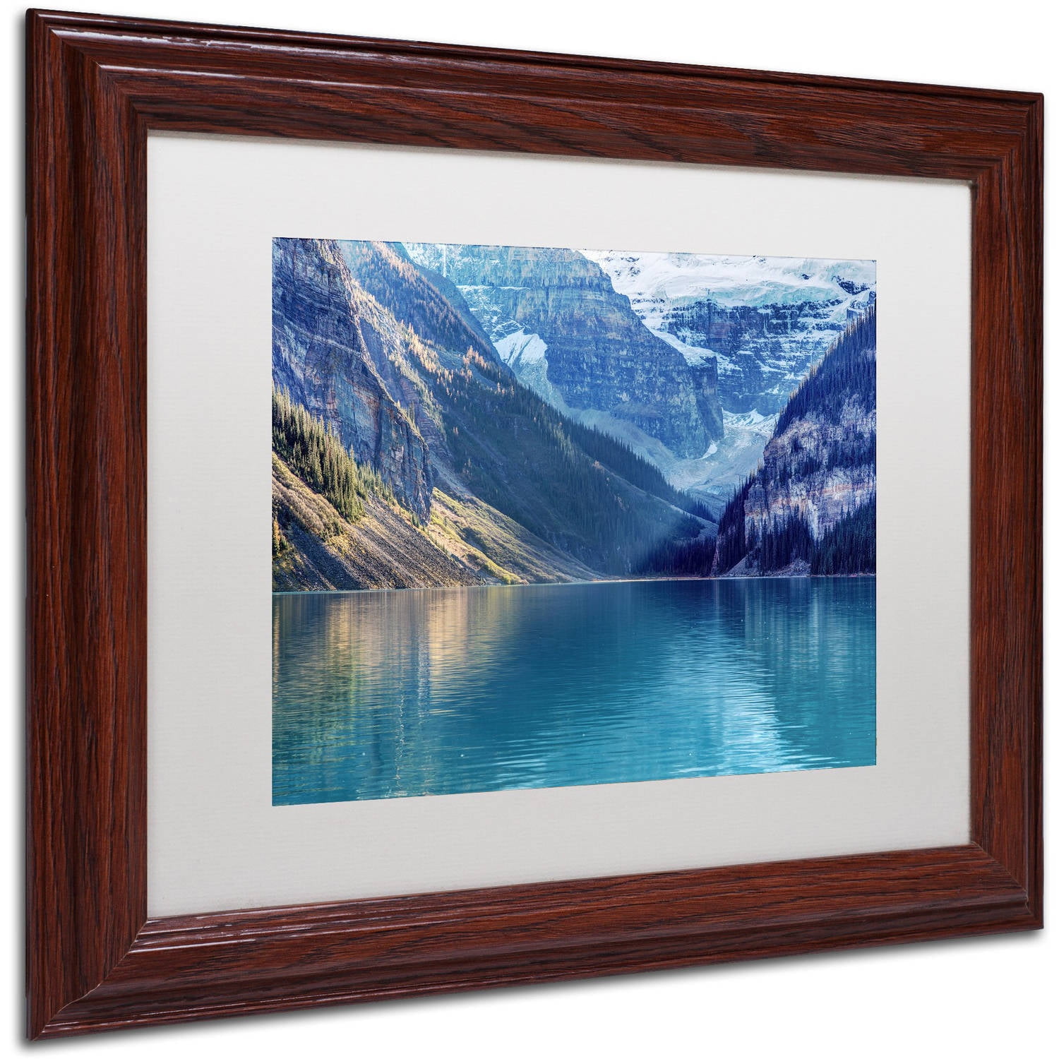 Trademark Fine Art 'Lake Louise Sunlight' Canvas Art by Pierre Leclerc, White Matte, Wood Frame