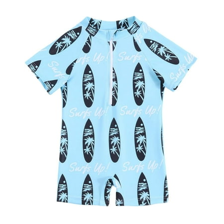 EHRWE Boys Summer Swimsuit Boys Cartoon Zipper Front One Piece Swimsuit Short Sleeve Shorts Swimwear For Toddler Kids Beach Pool For 2-3 Years
