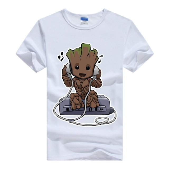 Camiseta con estampado de dibujos animados de Marvel I AM GROOT para mujer, blusa Kawaii de los años 90, camisetas holgadas blancas con cuello redondo, Tops de manga corta para mujer