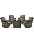 thumbnail image 2 of OPOHORO Swivel Outdoor Chair Set of 4 with 30" Propane Fire Pit Table, Patio Furniture Set with Firepit Brown Wicker High Back Patio Swivel Chairs for Garden Balcony Porch - Gray/Gray, 2 of 11