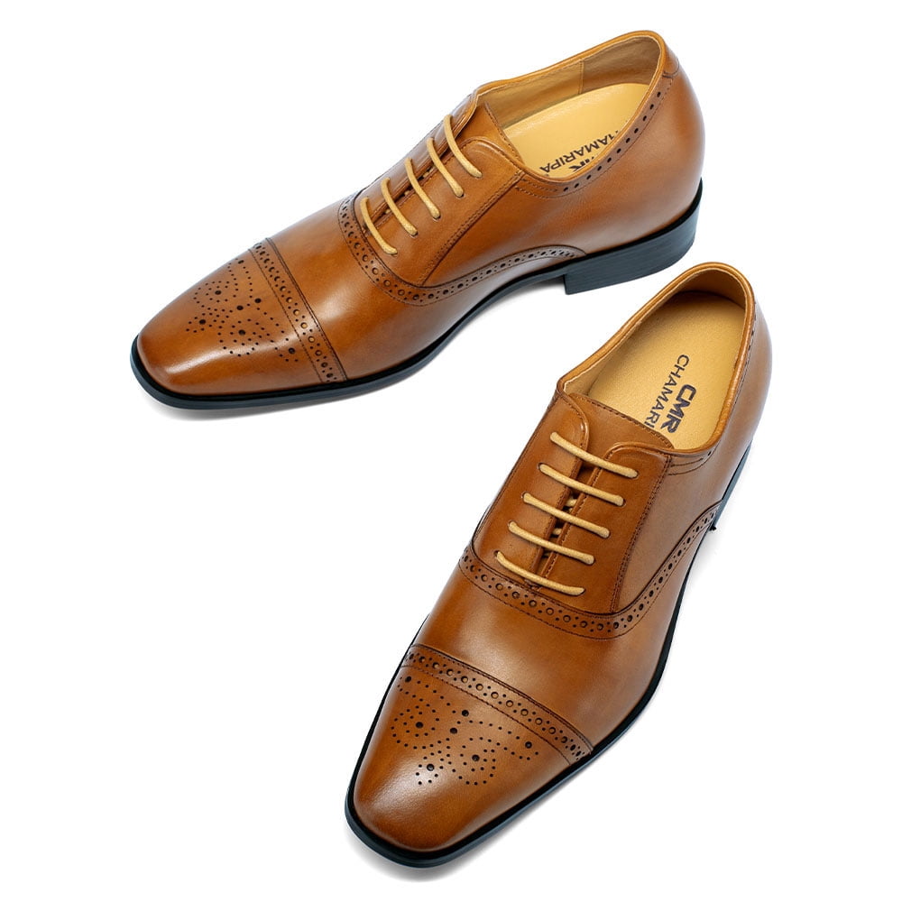 CMR CHAMARIPA Elevator Shoes Men Brown Leather Elevator 