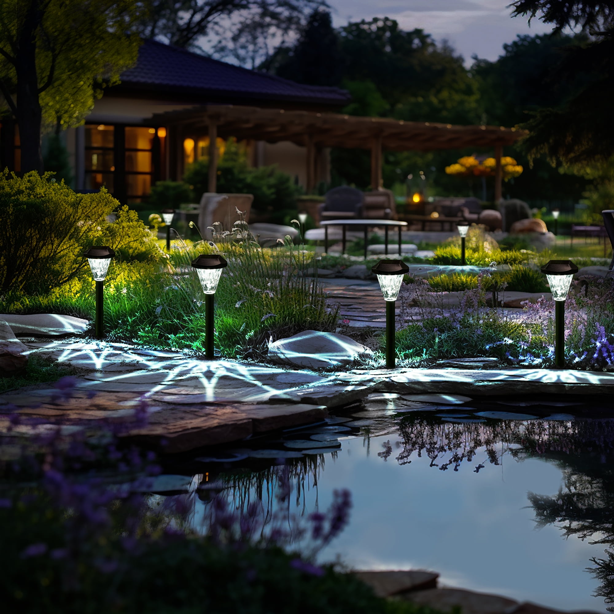 Gigalumi Outdoor Solar Powered Pathway Lights Contemporary Waterproof Cold White 6500K 8 Pack