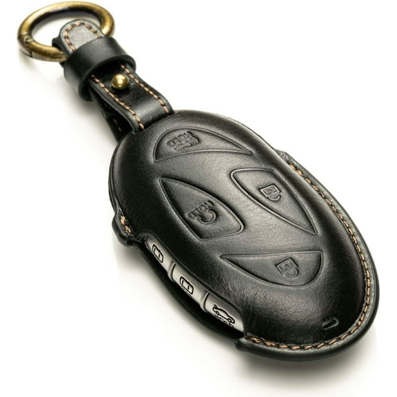 Vitodeco 3D Superior Premium Genuine Leather Smart Key Fob Case Compatible with Hyundai Santa Fe, Hyundai IONIQ 6 (4-Button, Black)