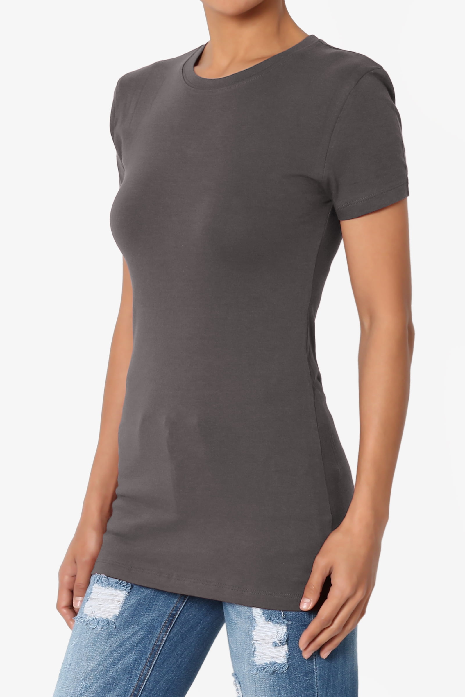 TheMogan Basic Round Crew Neck Short Sleeve T-Shirts Stretch Cotton Spandex Tee