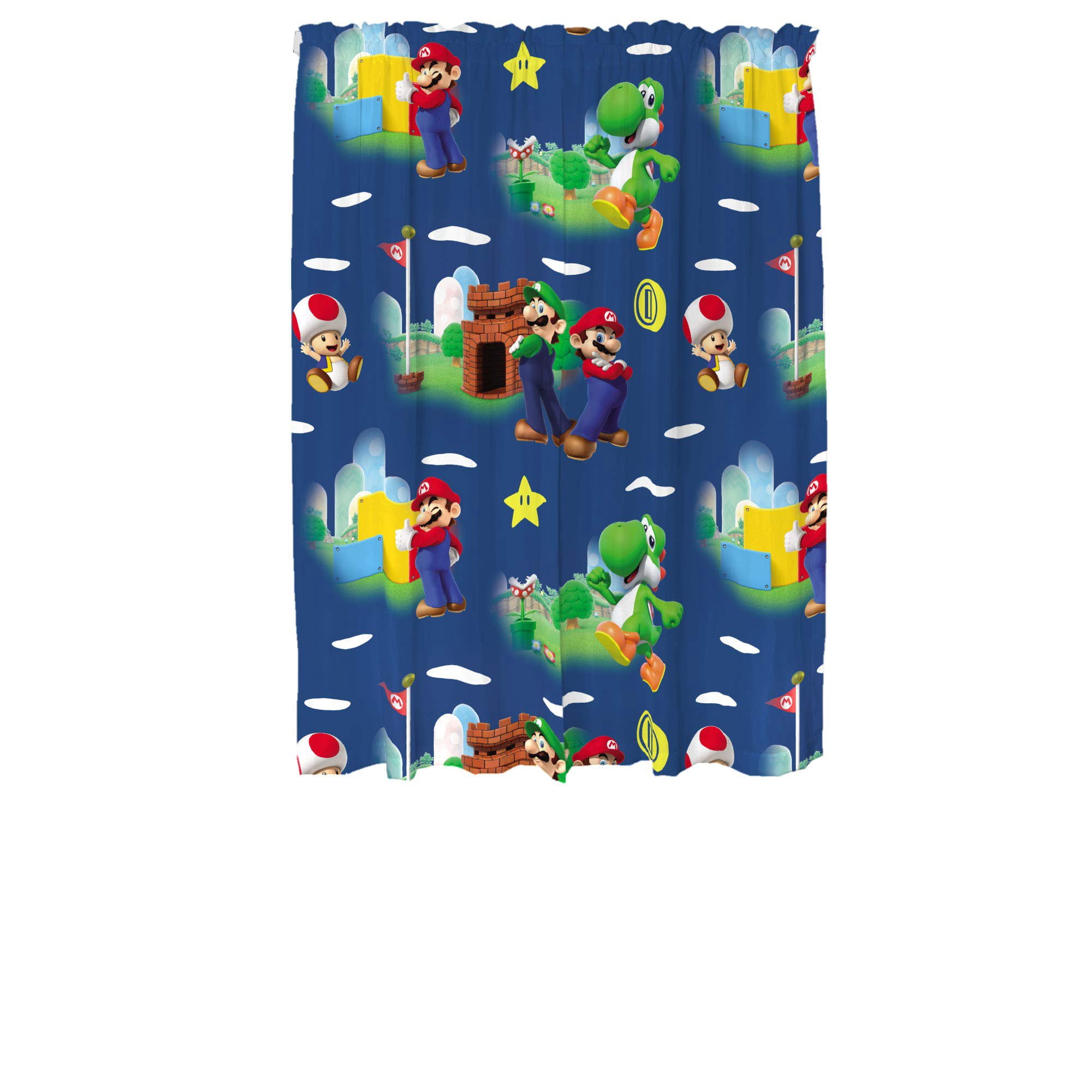 Franco Kids Blue Super Mario Rod Pocket Light Filtering Curtains, 41" x 63" (2 Panels)