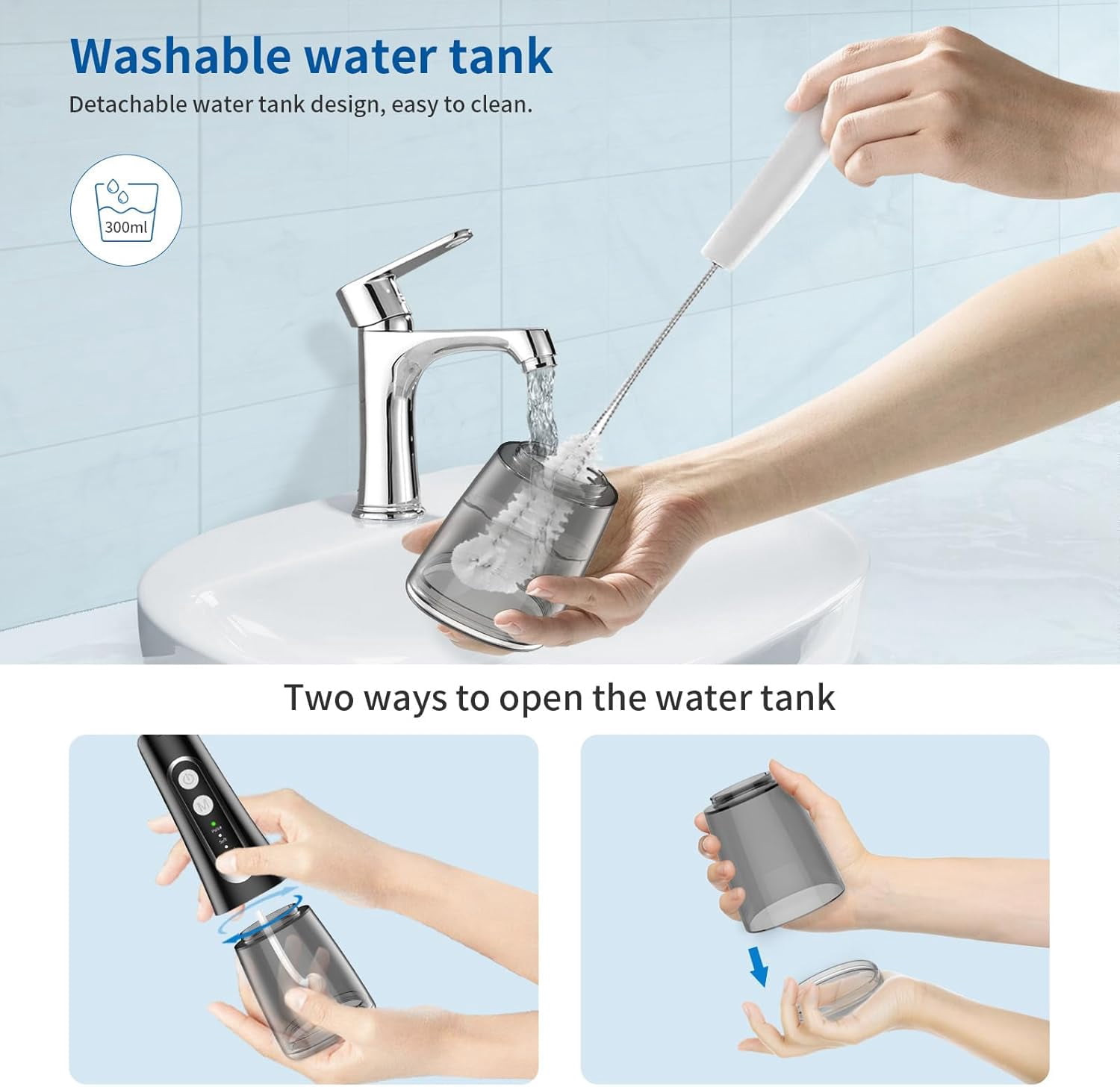 Oral Irrigator Cordless Rechargeable, 300ml Water Tank, 4 Modes (Soft/Normal/Pulse/Tongue Cleaner), IPX7 Waterproof Portable Water Flosser for Travel