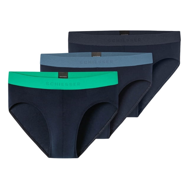 SCHIESSER calzoncillos Rio 3 unidades para hombre - Serie "95/5", rayas en contraste Azul/Negro/Verde M (Medium)