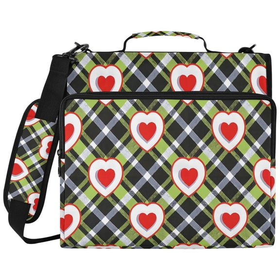 ALAZA Zipper Binder Heart in Checkered Pattern 2 inch 3 Ring 500 Sheet Capacity Trapper Keeper File Folder Organizer Bag