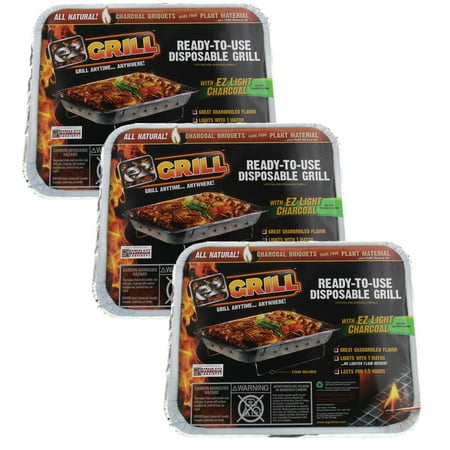 Disposable Grill by EZ Grill, 3 Pack Small Size - Disposable Charcoal BBQ Grill, Ideal for Camping and Tailgate Parties - Portable, Easy To Light, Convenient - Grill Anytime, Anywhere, Lasts 1.5