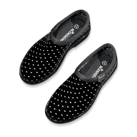 Black and White Dot Sloggers Waterproof Garden Shoes with Molded Arches for All-Day