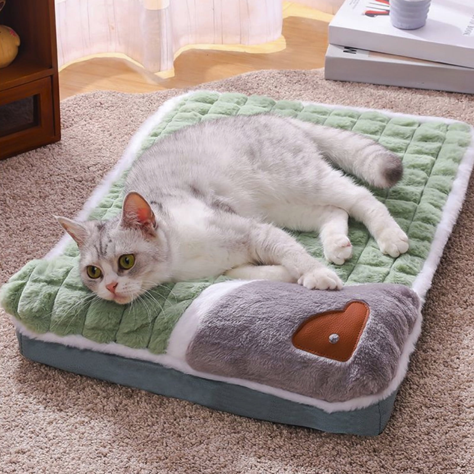 Byujiro Plush Cushioned Pet Bed 19.7x13.8 Inch Soft Fluffy Warm Rectangle Rest Mat, Raised Neck Support Design for Kittens & Young Puppies, Cozy Indoor Thermal Sleeping Pad for Small Pets