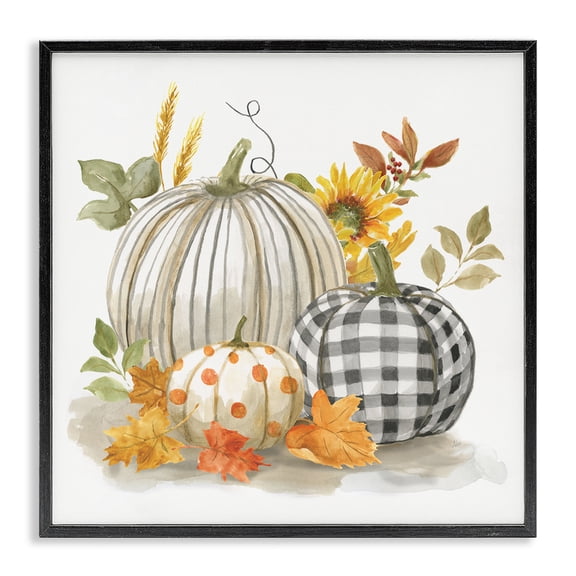 Stupell Industries French Country Patterned Pumpkins Autumn Harvest Black Framed Giclee Art, 12 x 12, by Nan
