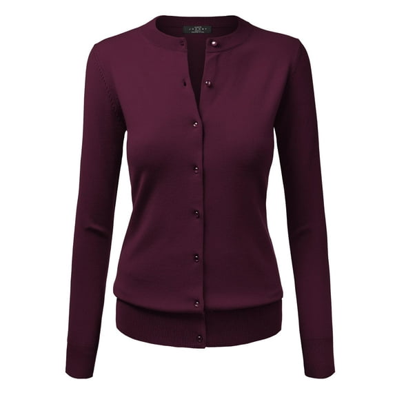 MBJ WSK781 Womens Keep It Classic Round Cardigan S WINE