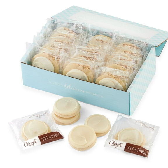 Cheryl's Cookies® Thank You Cookie Gift Box w/24 Buttercream-Frosted Sugar Cookies, Individually Wrapped, Gourmet, Handmade, For Any Occasion, Family & Friends, Thanks, Favors