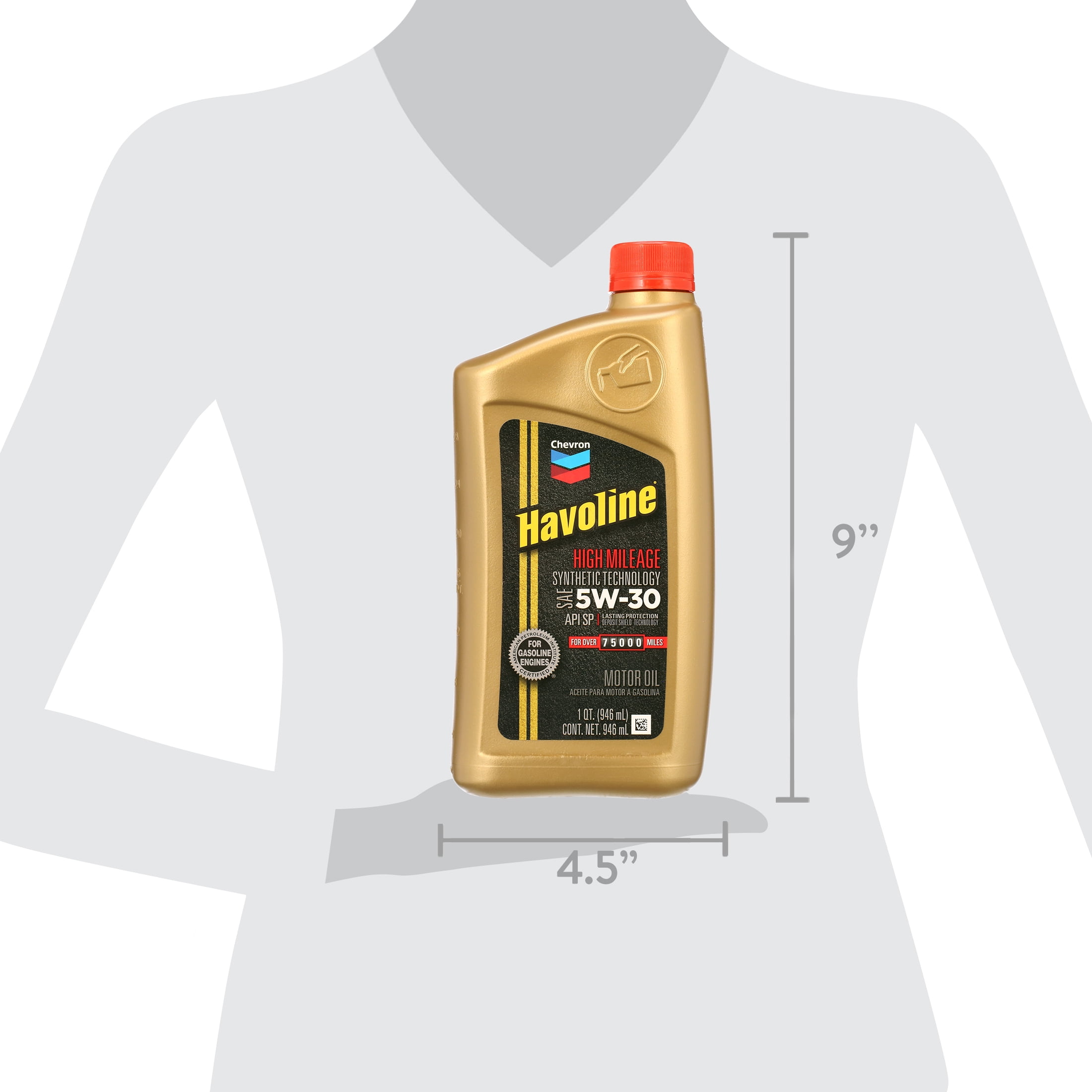 Chevron Havoline High Mileage Synthetic Blend Motor Oil 5W30, 1 Quart bottle