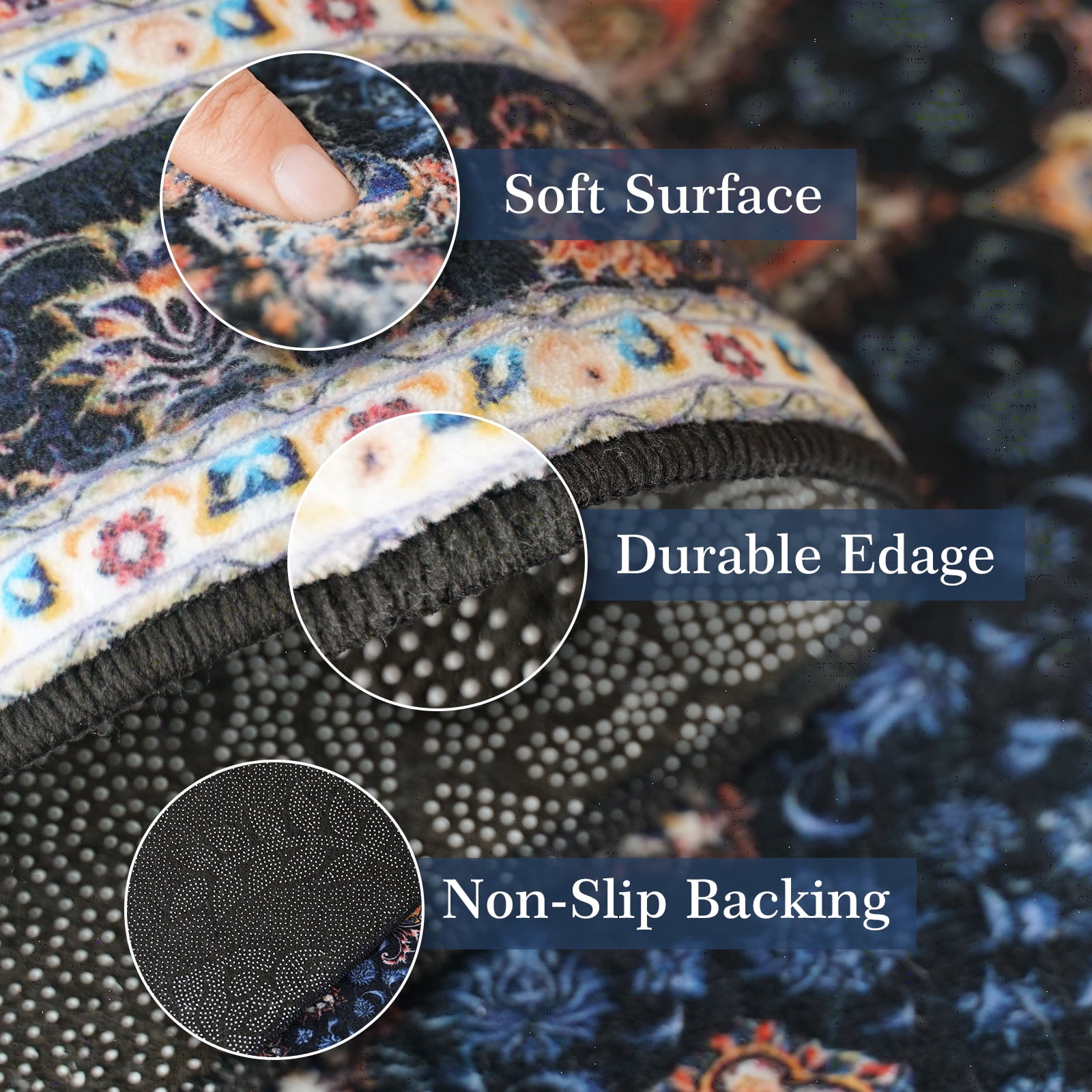 Mitzzllc Runner Rug 2'x10'Non Slip Hallway Vintage Rugs,Machine Washable Long Floor Carpet Entryway Area Rugs,Dark Blue and Beige