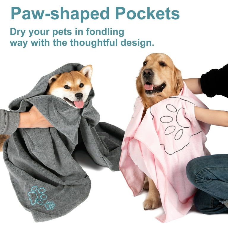 Winthome Dog Bath Towels, Microfiber Drying Towels with Pockets